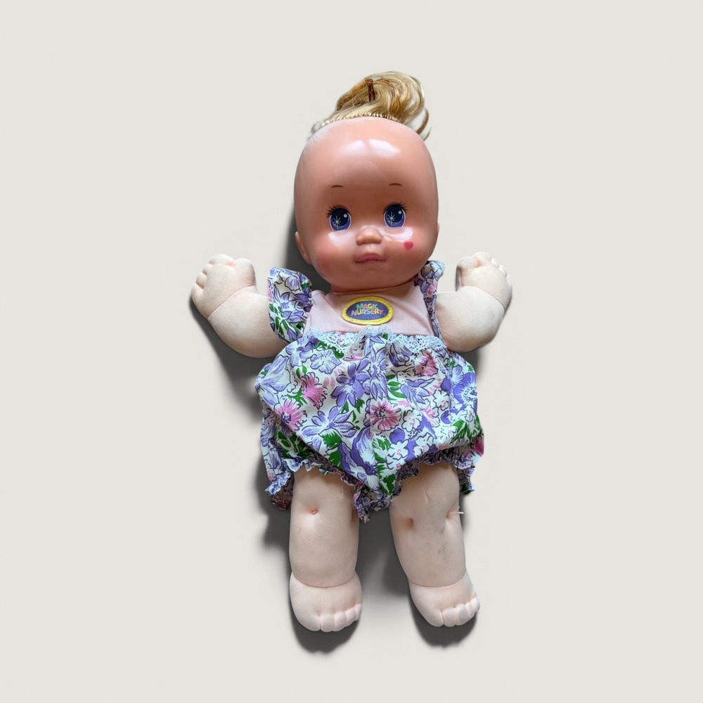 Vintage 1990 Mattel Magic Nursery Doll Blonde Blue Eyes Floral Romper 12 Inch